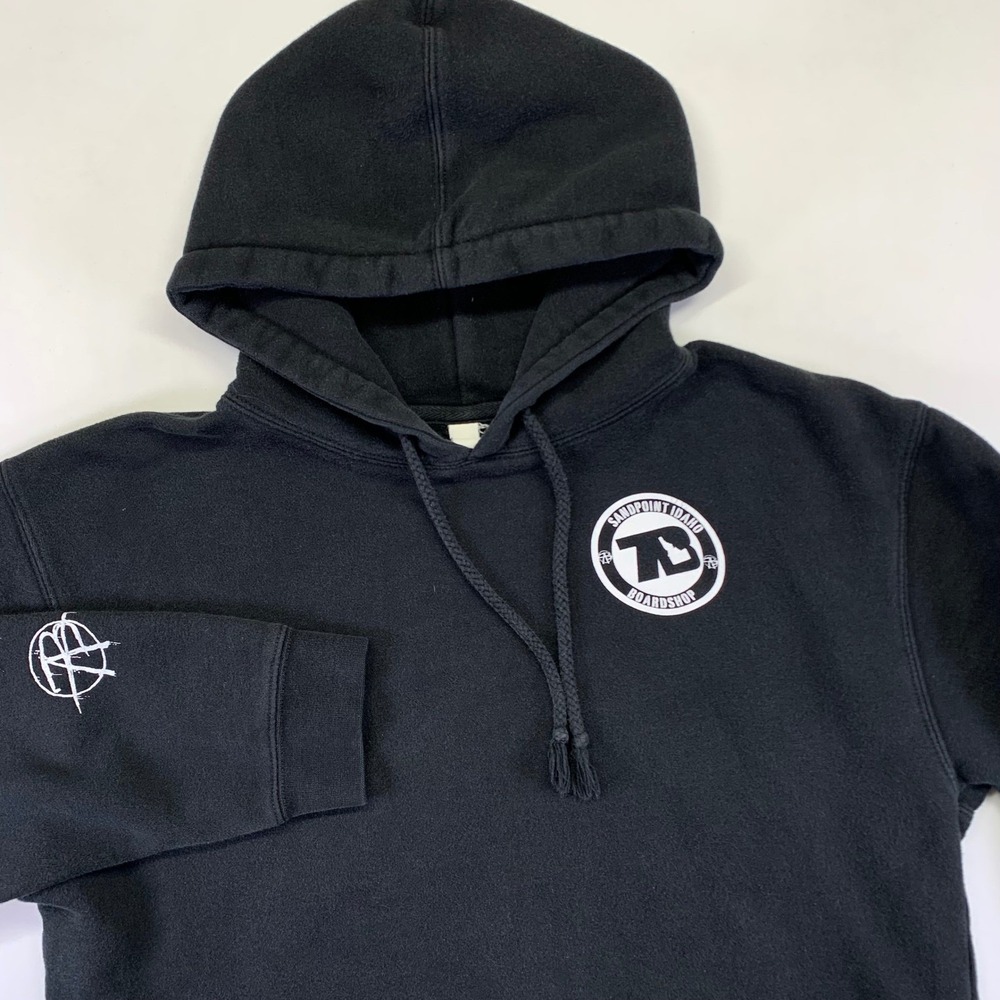 Sandpoint Idaho Boardshop Hoodie Mens Size Medium Black Sweatshirt‎ Surf Graphic